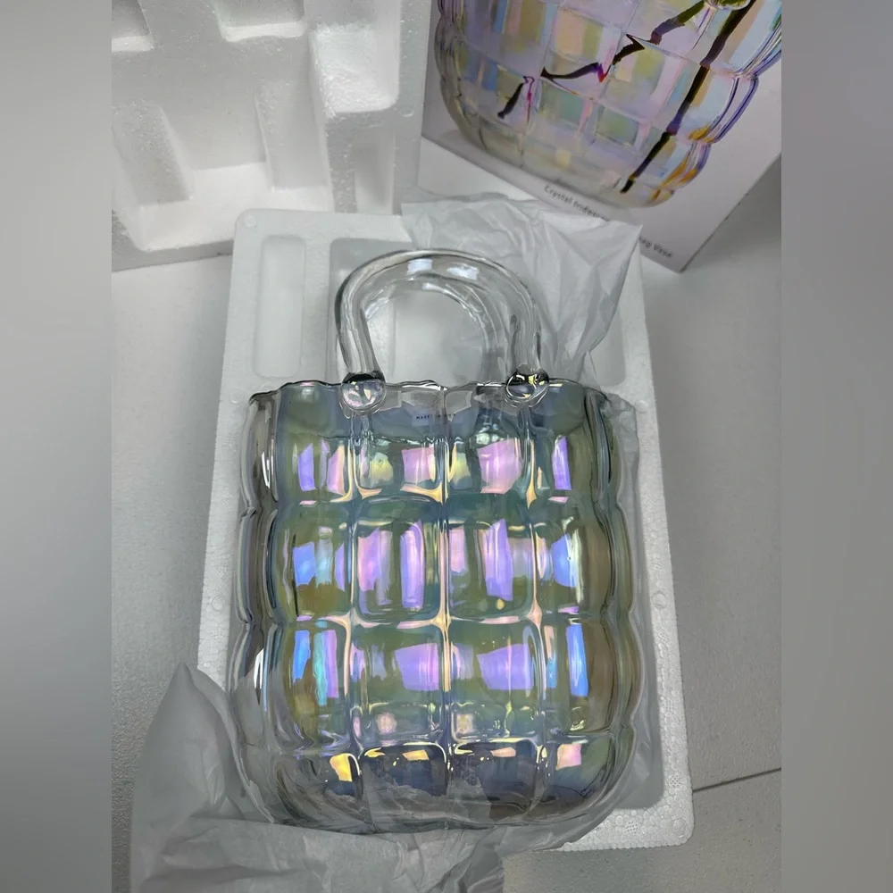 NIB‎ RUNWAY Godinger Crystal Glass Iridescent Handbag Vase